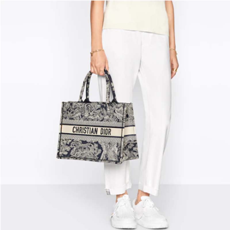 Dior Unisex Medium Book Tote Blue Toile De Jouy Reverse Embroidery