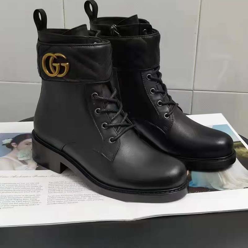 G*u*i gg women’s ankle boot double g black leather tonal matelassé