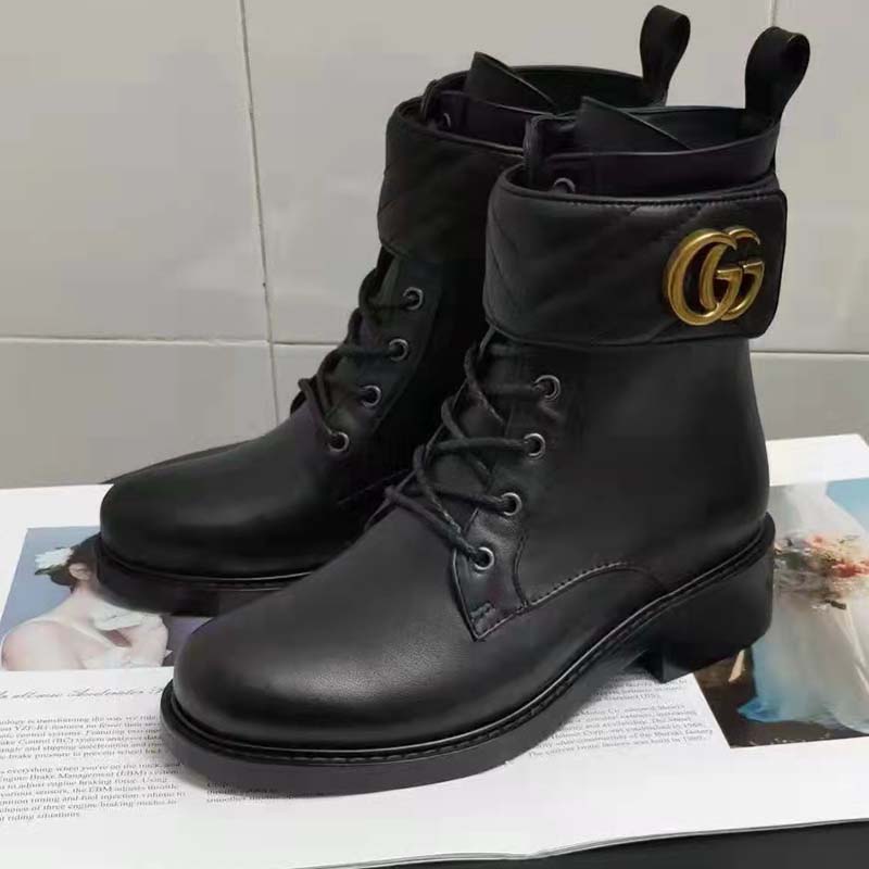 G*u*i gg women’s ankle boot double g black leather tonal matelassé