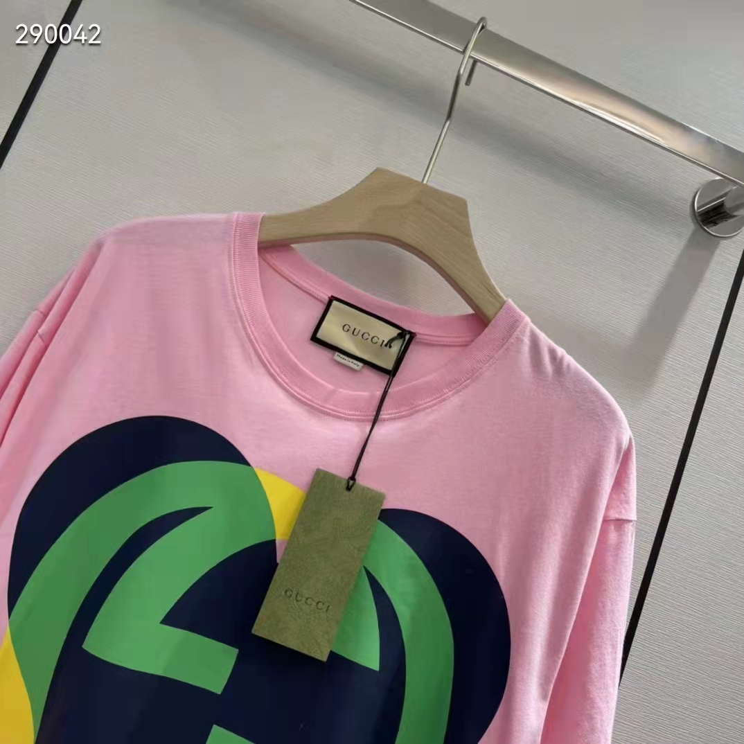 G*u*i men gg interlocking g heart t-shirt pink cotton jersey crewneck oversize fit