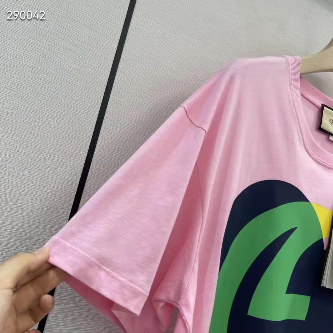 G*u*i men gg interlocking g heart t-shirt pink cotton jersey crewneck oversize fit