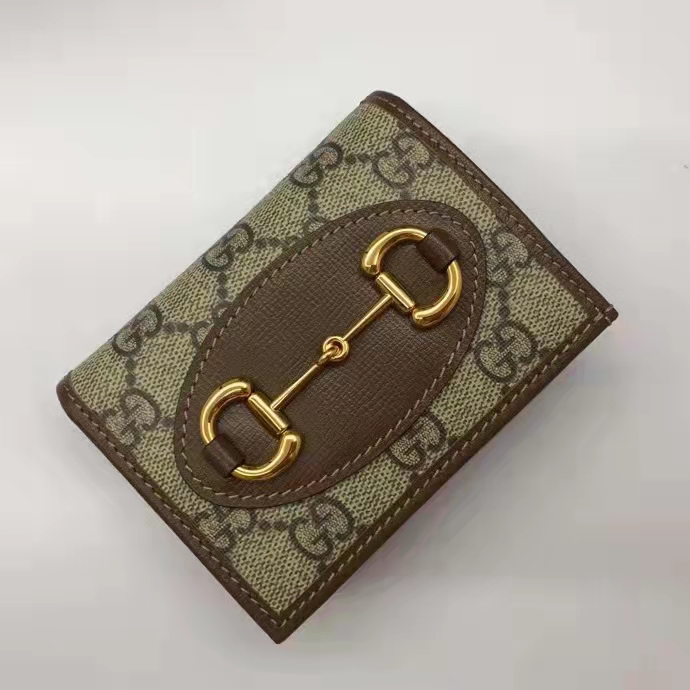 G*u*i unisex 1955 horsebit key case wallet beige ebony gg supreme canvas