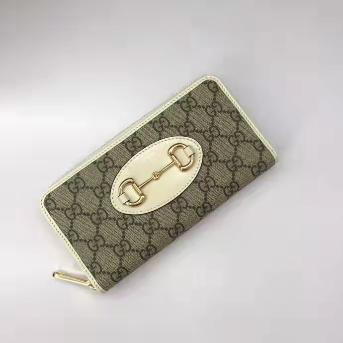 G*u*i unisex 1955 horsebit zip around wallet beige ebony gg supreme canvas