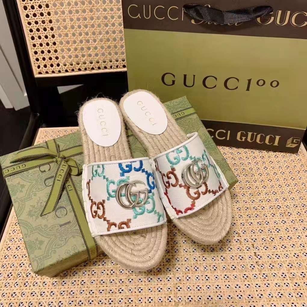G*u*i unisex gg espadrille slides multicolor gg linen canvas 2cm heel