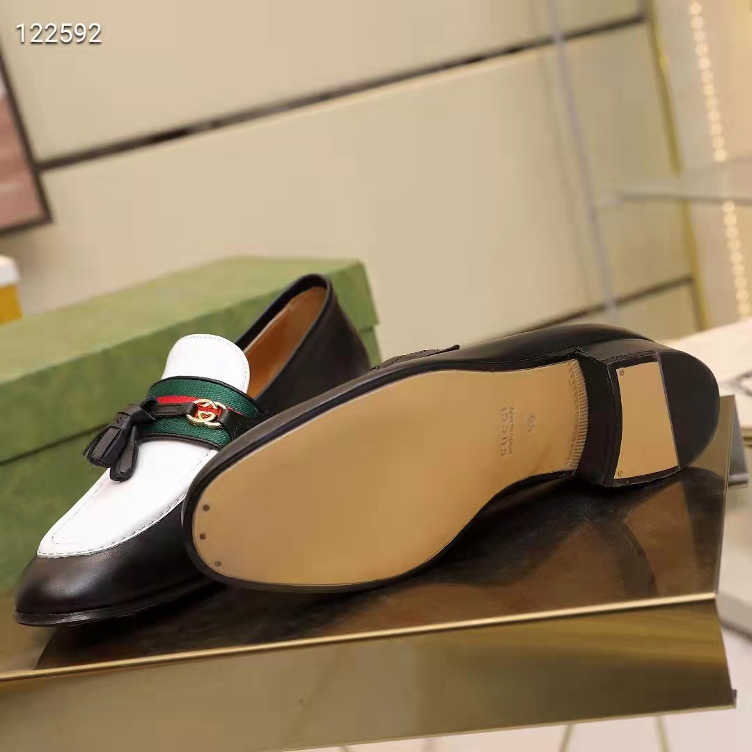 G*u*i unisex gg loafer web interlocking g white black leather green red web