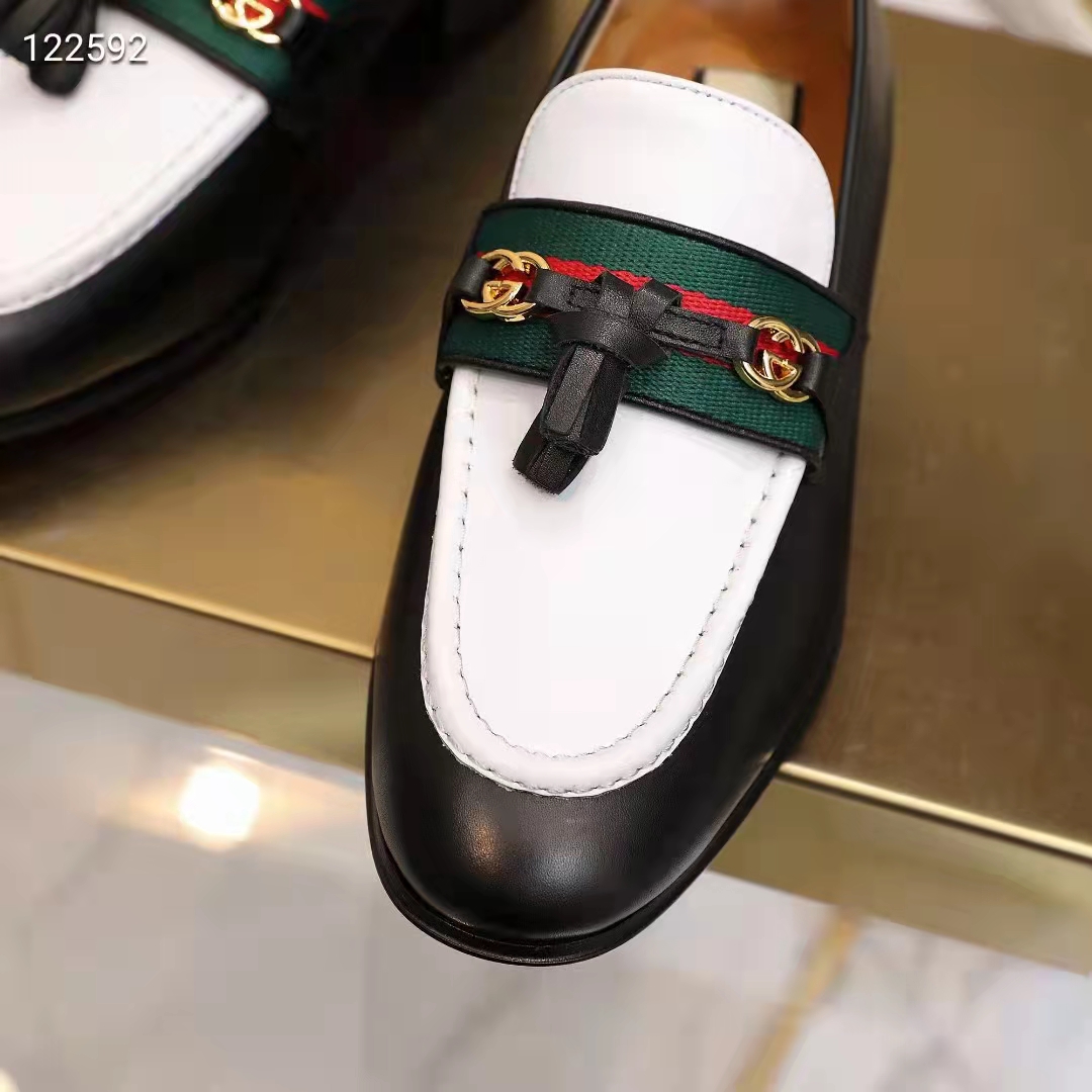 G*u*i unisex gg loafer web interlocking g white black leather green red web
