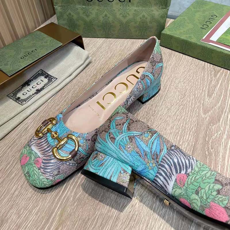 G*u*i women gg tiger ballet flat horsebit tiger flower beige ebony supreme canvas