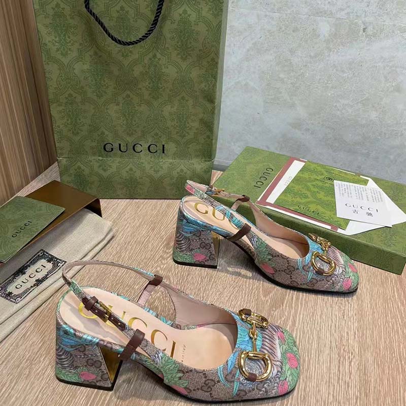 G*u*i women gg tiger mid-heel slingback tiger flower beige ebony supreme canvas
