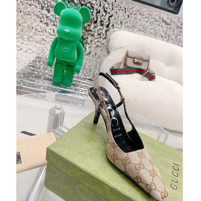 G*u*i women gg slingback pump beige ebony original gg canvas 8 cm heel