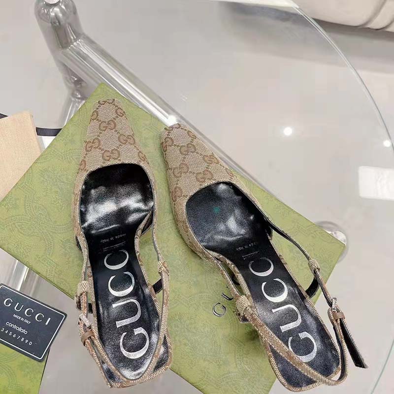 G*u*i women gg slingback pump beige ebony original gg canvas 8 cm heel