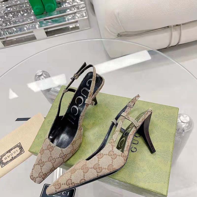 G*u*i women gg slingback pump beige ebony original gg canvas 8 cm heel