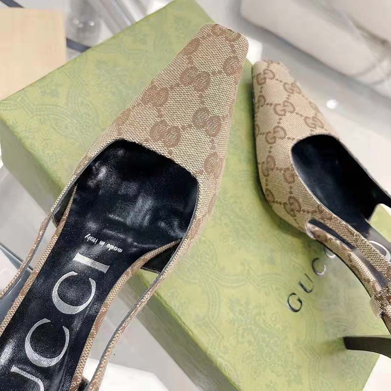 G*u*i women gg slingback pump beige ebony original gg canvas 8 cm heel