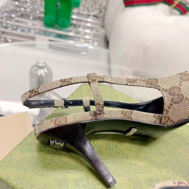 G*u*i women gg slingback pump beige ebony original gg canvas 8 cm heel