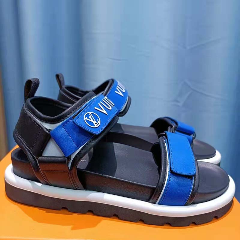 Louis Vuitton Unisex Pool Pillow Flat Comfort Sandal Blue Calf Leather