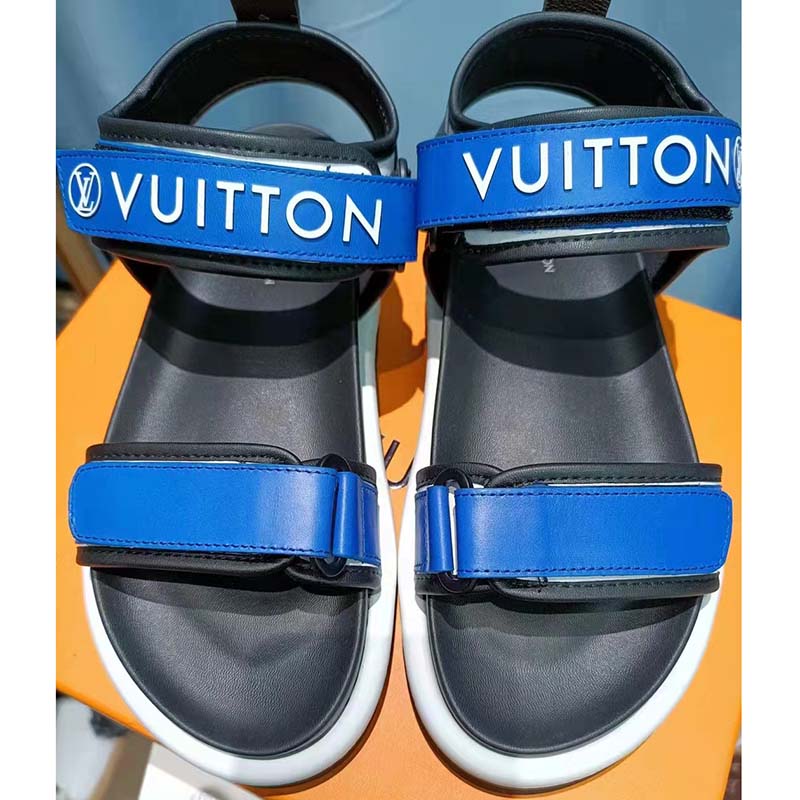 Louis Vuitton Unisex Pool Pillow Flat Comfort Sandal Blue Calf Leather