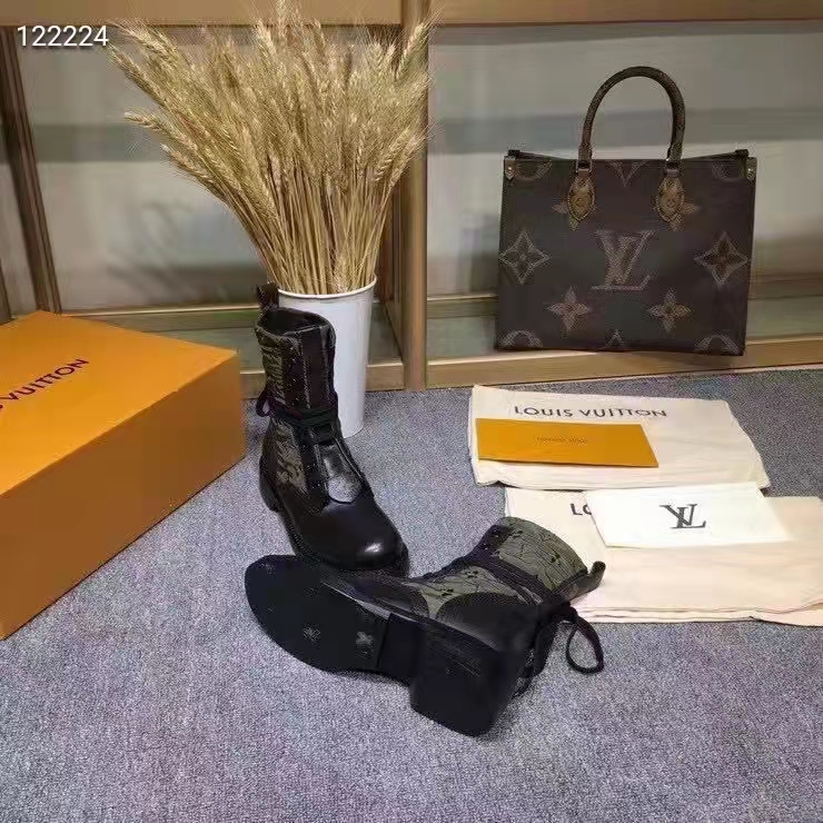 Louis Vuitton Women Laureate Platform Desert Boot Embroidered Nylon Suede Calf Leather