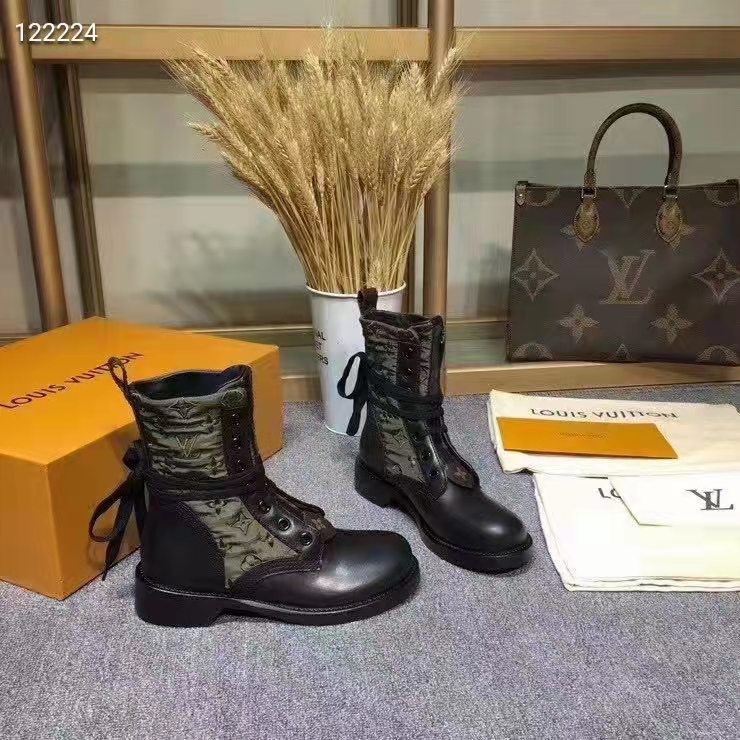 Louis Vuitton Women Laureate Platform Desert Boot Embroidered Nylon Suede Calf Leather