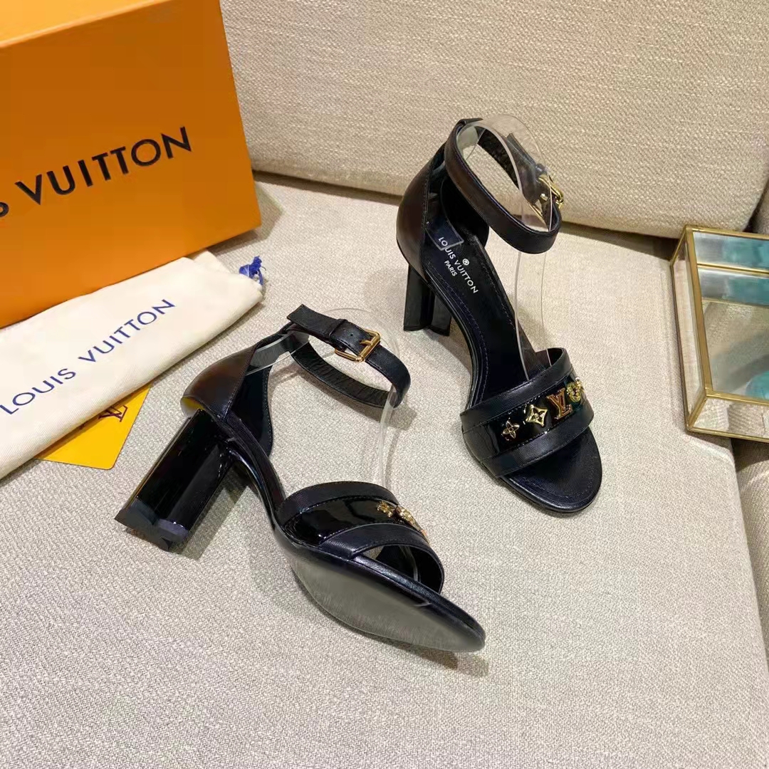 Louis Vuitton Women Podium Platform Sandal Black Calf Leather Glazed 11.5 cm Heel