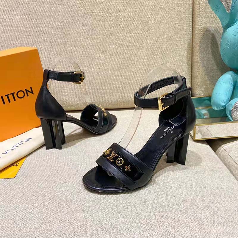 Louis Vuitton Women Podium Platform Sandal Black Calf Leather Glazed 11.5 cm Heel