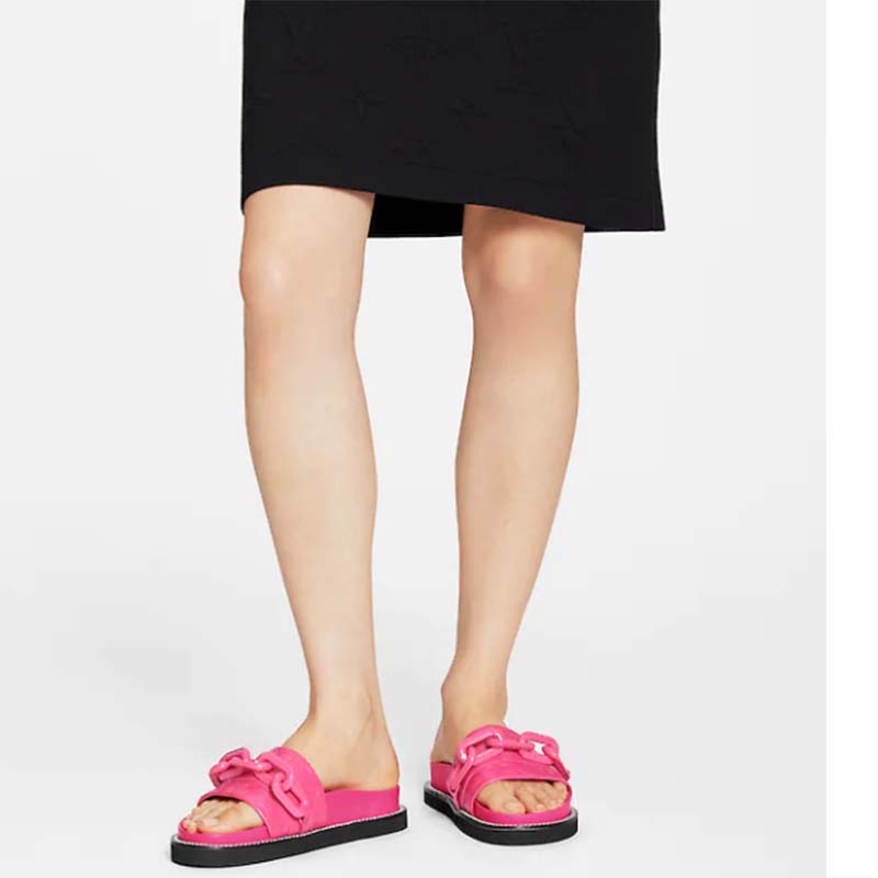 Louis Vuitton Women Sunset Flat Comfort Mule Pink Monogram Embossed Calf Leather