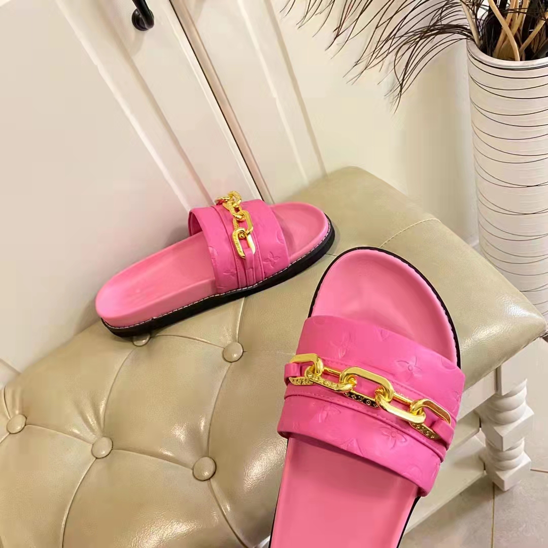 Louis Vuitton Women Sunset Flat Comfort Mule Pink Monogram Embossed Calf Leather