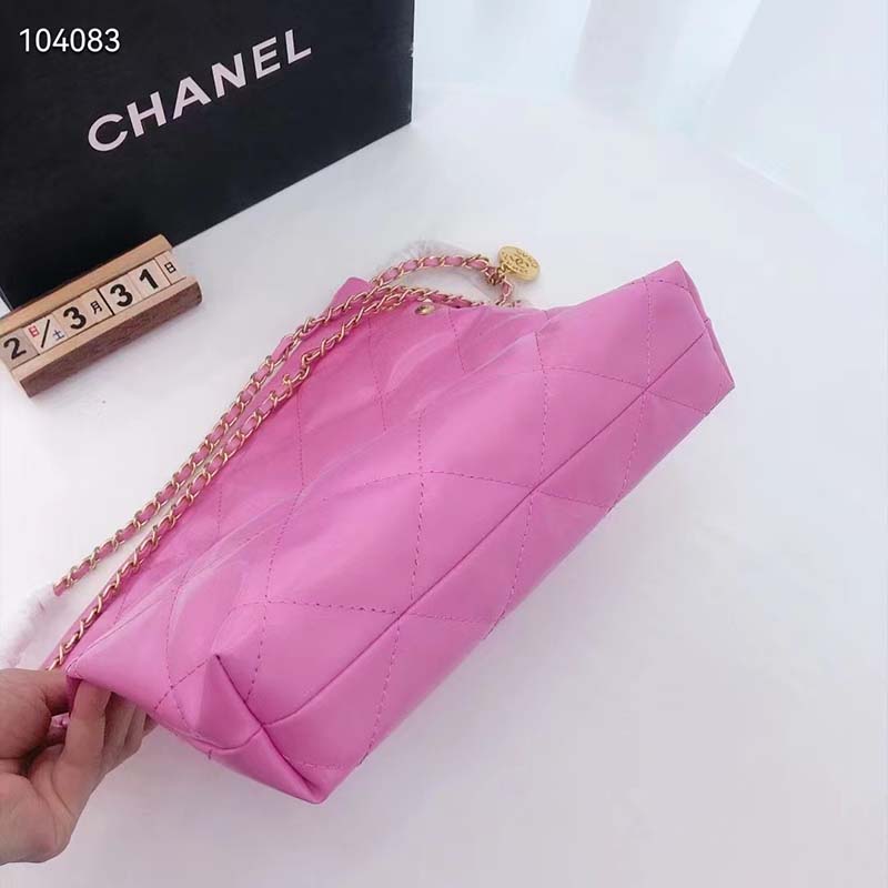 Chanel Women 22 Small Handbag Shiny Calfskin & Gold-Tone Metal Pink
