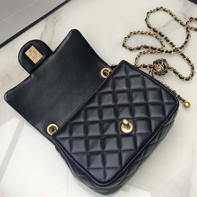 Chanel Women Mini Flap Bag Calfskin Gold-Tone Metal Ball Black