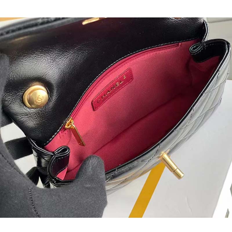 Chanel Women Mini Flap Bag Calfskin Imitation Pearls Gold-Tone Metal Black