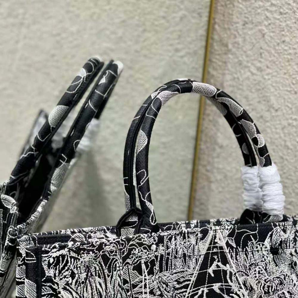 Dior Women Book Tote Black and White Dior Around the World Embroidery