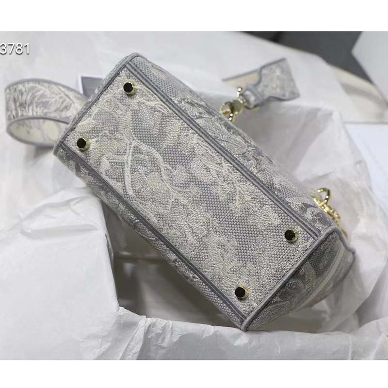 Dior Women CD Medium Lady D-Lite Bag Gray Toile De Jouy Reverse Embroidery
