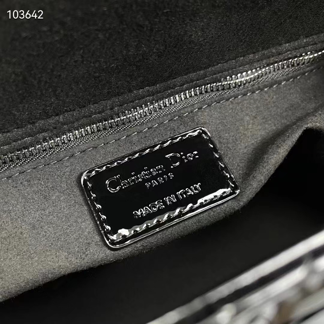 Dior Women CD Medium Lady Dior Bag Black Patent Cannage Calfskin