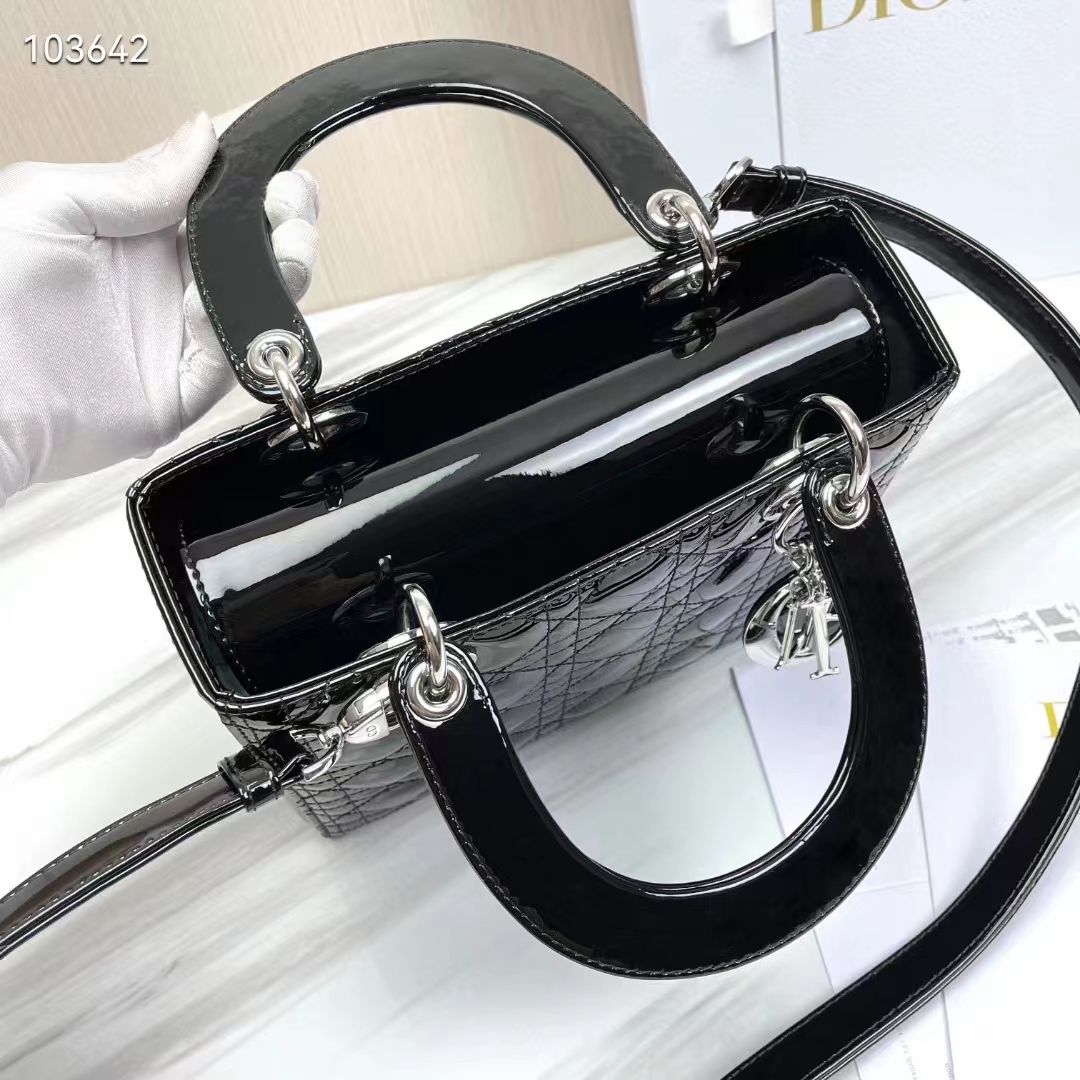 Dior Women CD Medium Lady Dior Bag Black Patent Cannage Calfskin
