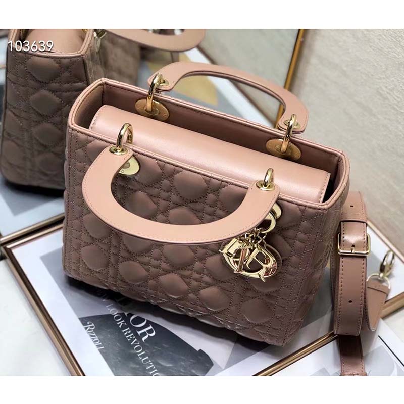 Dior Women CD Medium Lady Dior Bag Blush Cannage Lambskin