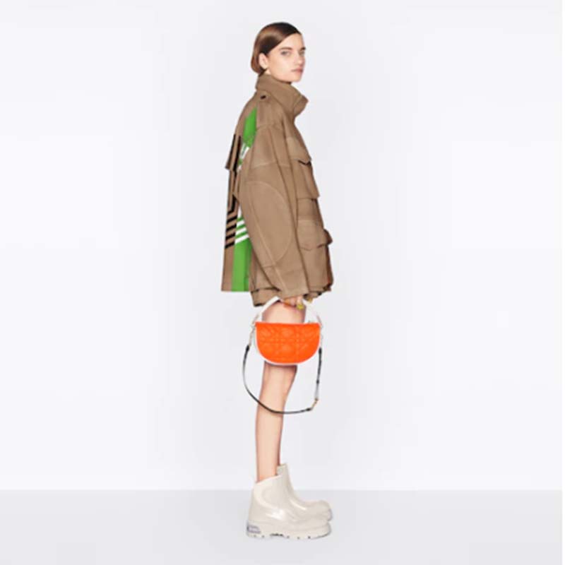 Dior Women CD Small Dior Vibe Hobo Bag Fluorescent Orange Macrocannage Lambskin