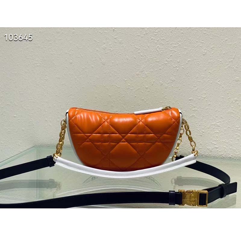 Dior Women CD Small Dior Vibe Hobo Bag Fluorescent Orange Macrocannage Lambskin