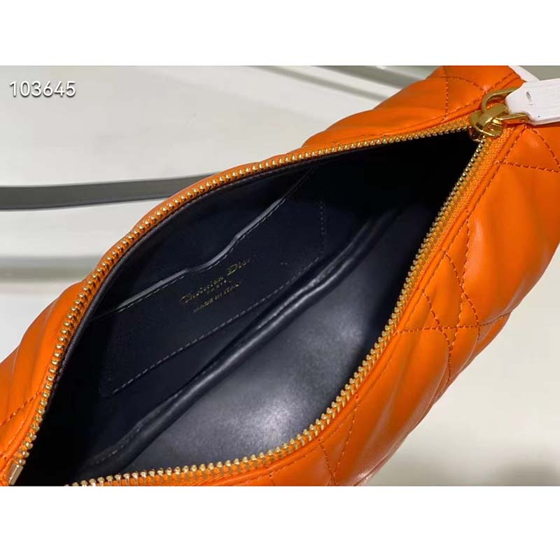 Dior Women CD Small Dior Vibe Hobo Bag Fluorescent Orange Macrocannage Lambskin