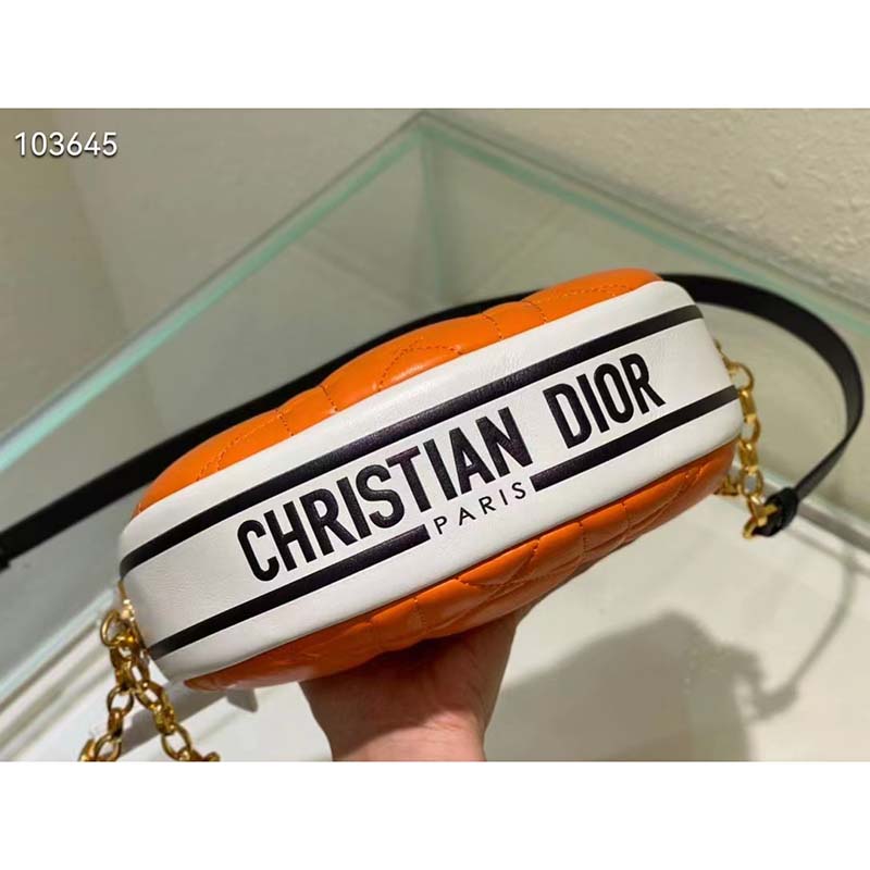 Dior Women CD Small Dior Vibe Hobo Bag Fluorescent Orange Macrocannage Lambskin