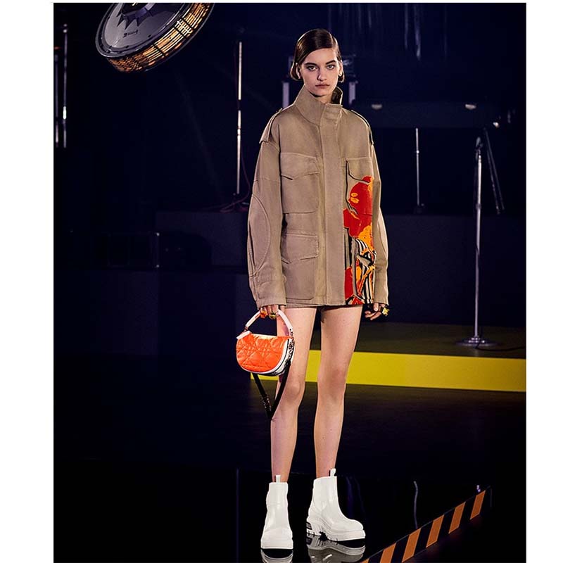 Dior Women CD Small Dior Vibe Hobo Bag Fluorescent Orange Macrocannage Lambskin