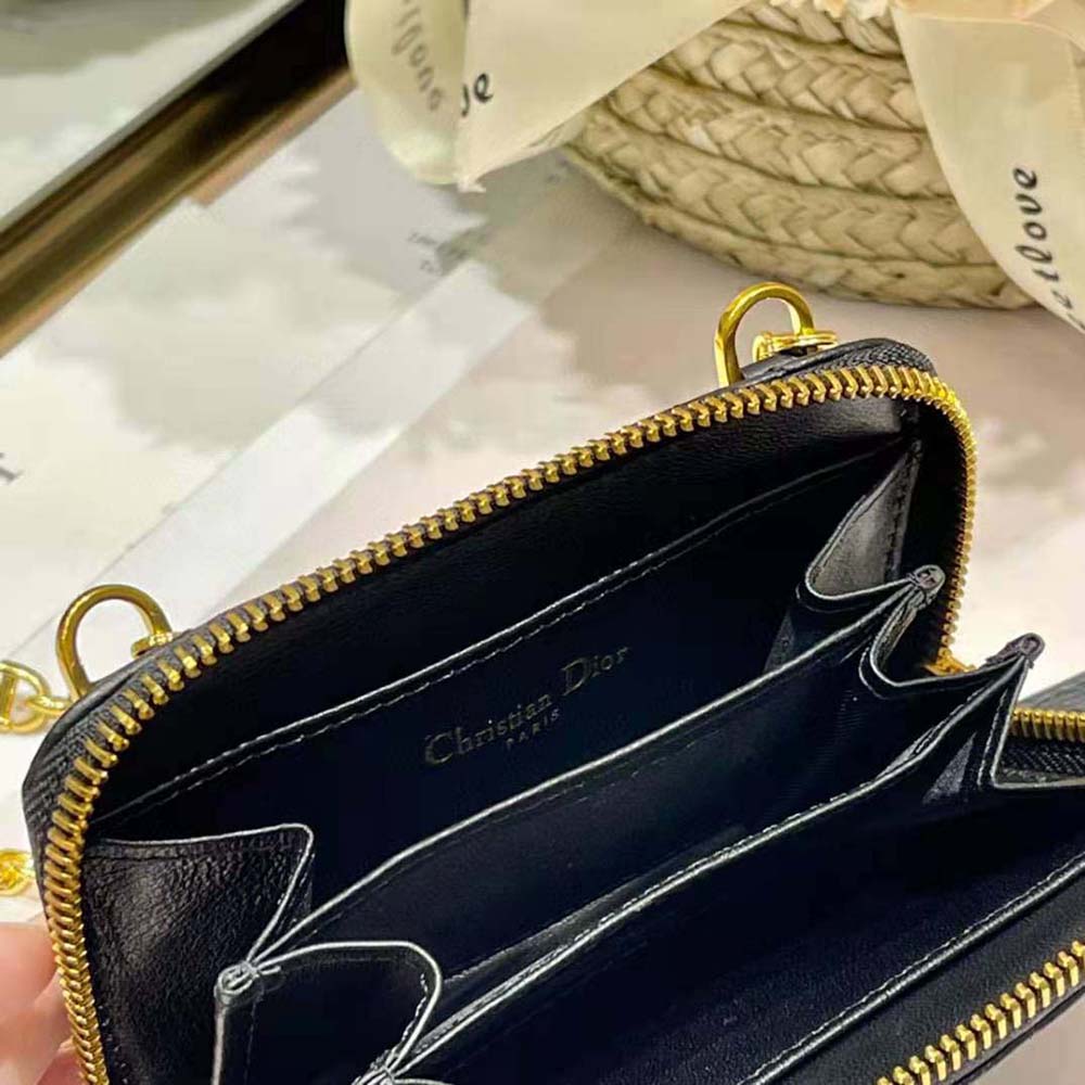 Dior Women Caro Detachable Card Holder Black Supple Cannage Calfskin