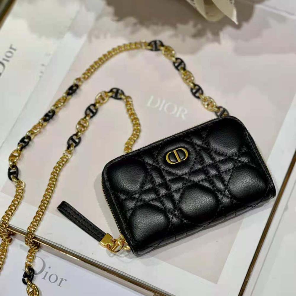 Dior Women Caro Detachable Card Holder Black Supple Cannage Calfskin