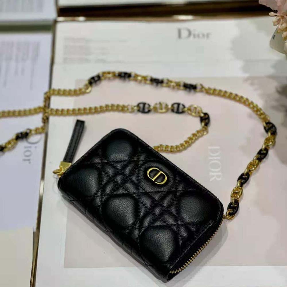 Dior Women Caro Detachable Card Holder Black Supple Cannage Calfskin