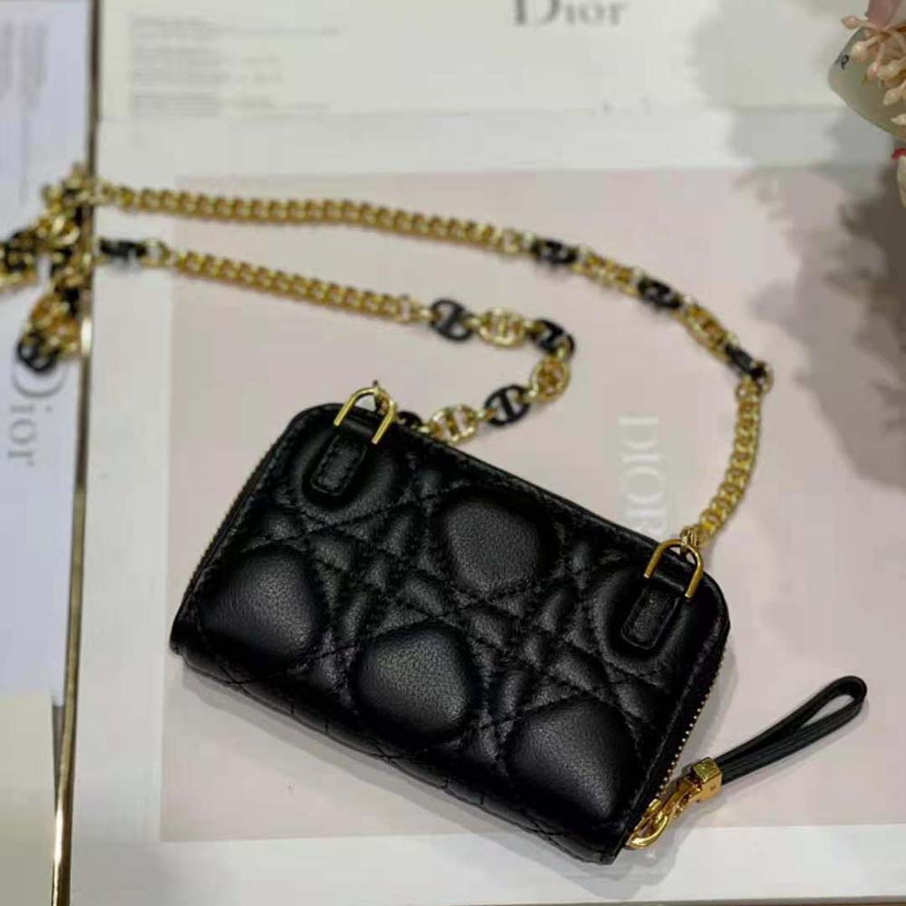 Dior Women Caro Detachable Card Holder Black Supple Cannage Calfskin