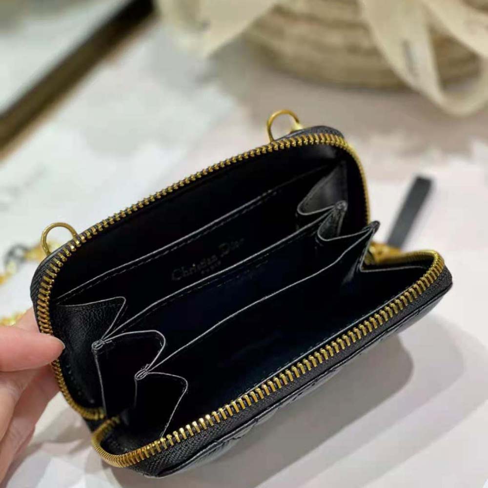 Dior Women Caro Detachable Card Holder Black Supple Cannage Calfskin