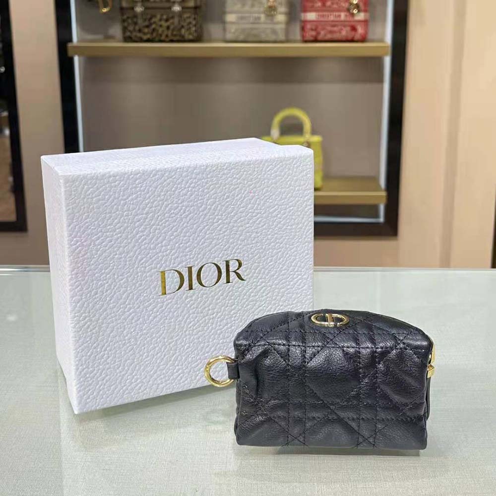 Dior Women Detachable Dior Caro Half-Moon Coin Purse-Black