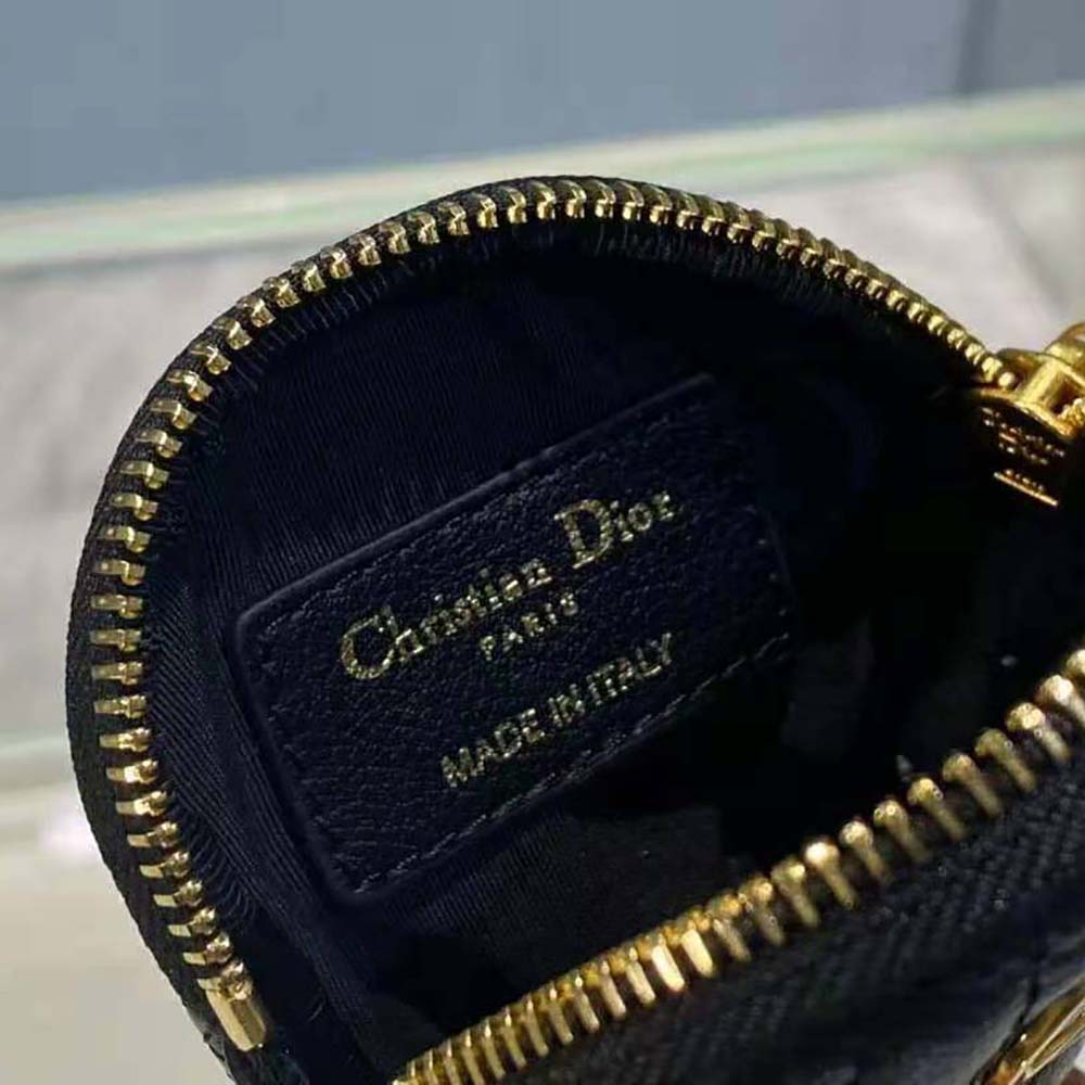 Dior Women Detachable Dior Caro Round Coin Purse-Black