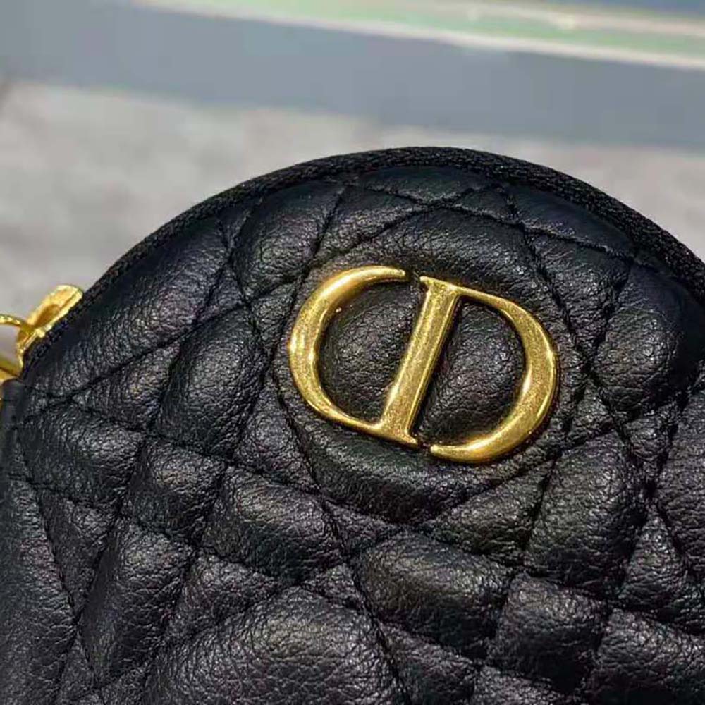 Dior Women Detachable Dior Caro Round Coin Purse-Black