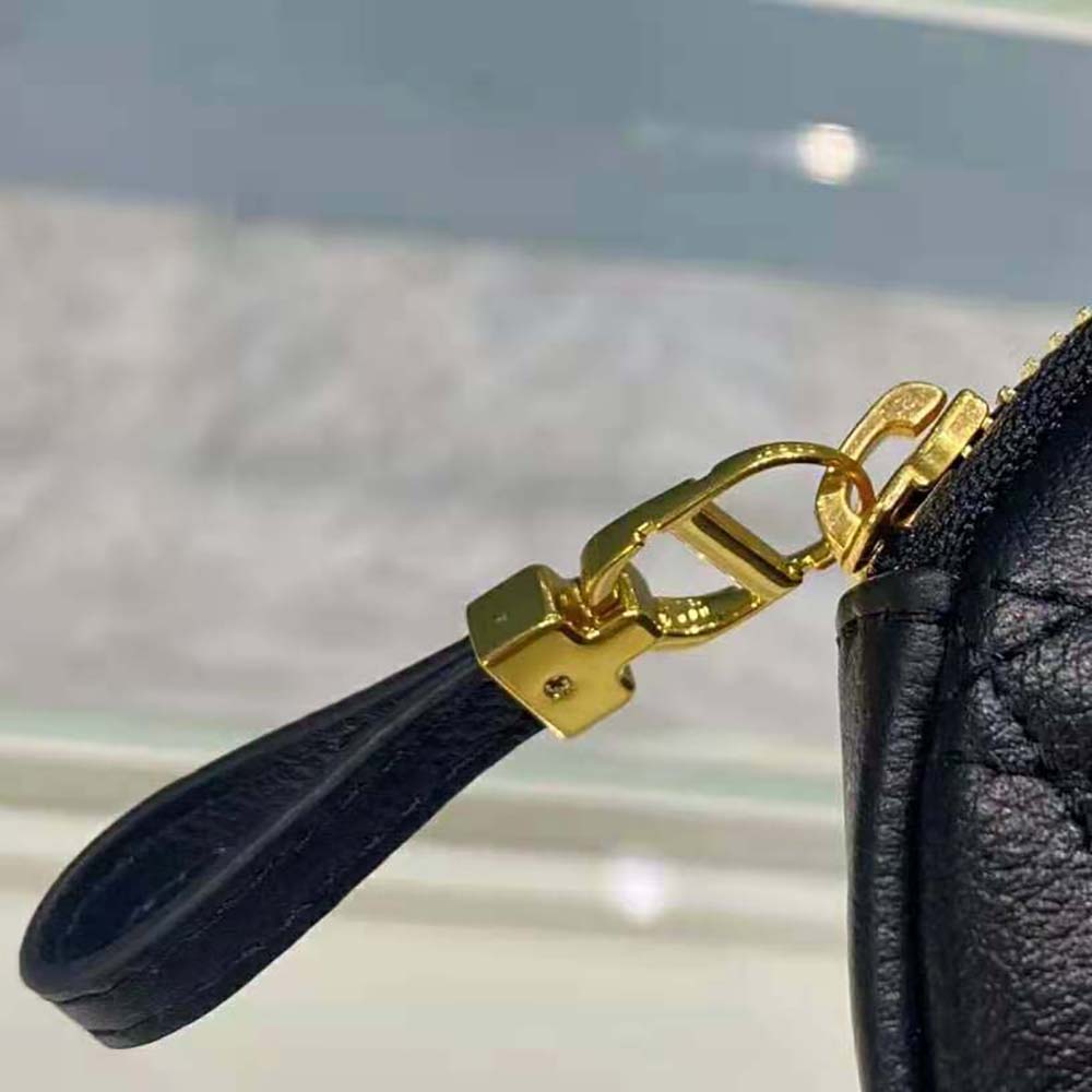 Dior Women Detachable Dior Caro Round Coin Purse-Black