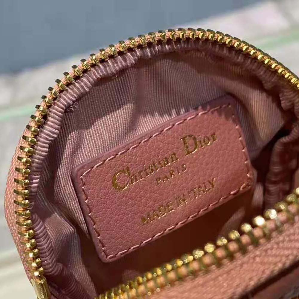 Dior Women Detachable Dior Caro Round Coin Purse-Pink