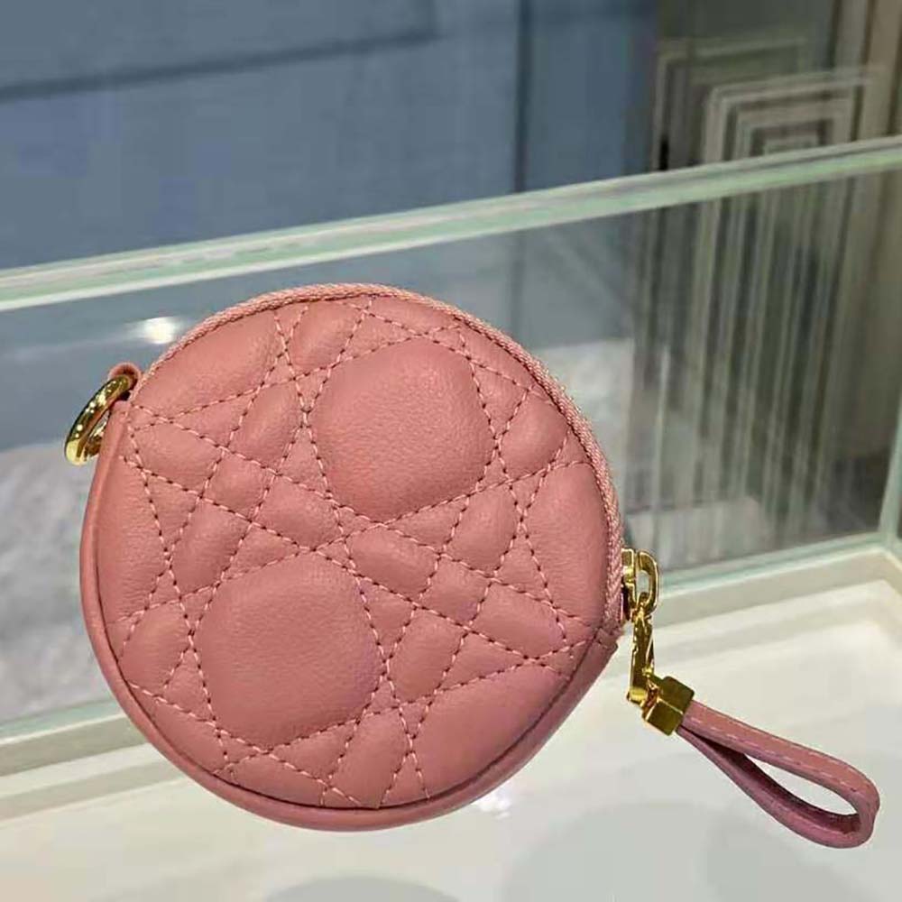 Dior Women Detachable Dior Caro Round Coin Purse-Pink