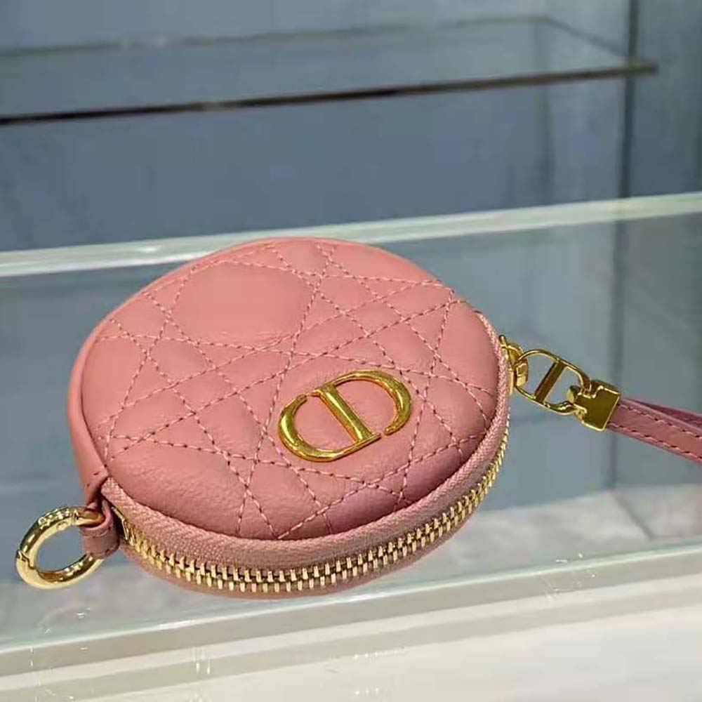 Dior Women Detachable Dior Caro Round Coin Purse-Pink